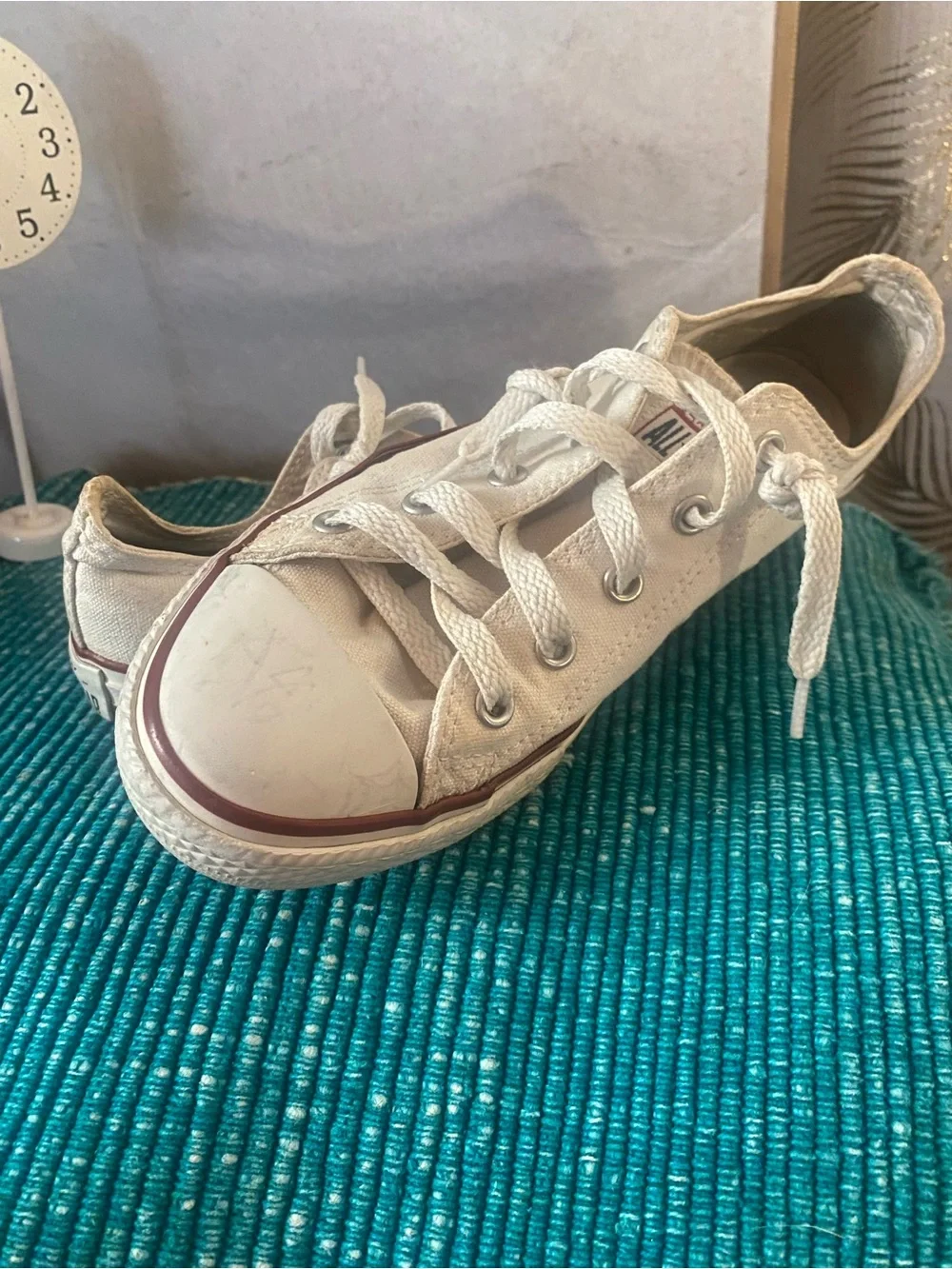 Classic Converse Kids White Canvas Sneakers with Maroon Stripe